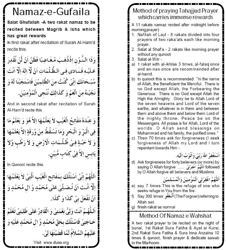 Namaz Ki Rakat Chart In English